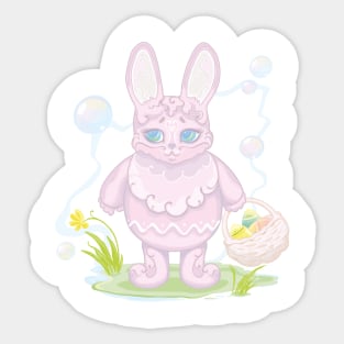 Easter pink bunny with a basket of eggs Sticker